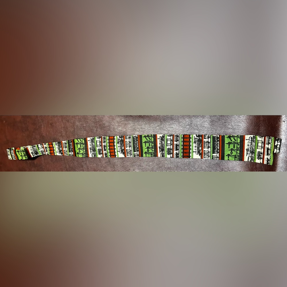 Vintage Rooster Green and Orange Train Pattern Novelty ties